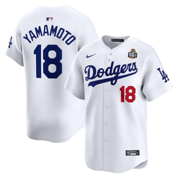 Yoshinobu Yamamoto 18 Los Angeles Dodgers 2024 World Series Home Limited Player Men Jersey - White