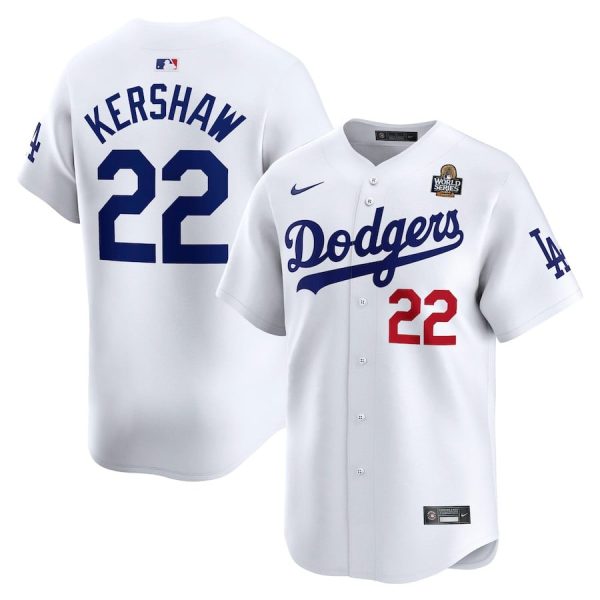 Clayton Kershaw 22 Los Angeles Dodgers 2024 World Series Home Limited Player White Men Jersey