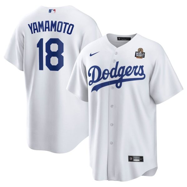 Yoshinobu Yamamoto 18 Los Angeles Dodgers 2024 World Series Home Player White Men Jersey