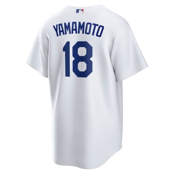 Yoshinobu Yamamoto 18 Los Angeles Dodgers 2024 World Series Home Player White Men Jersey - Image 3