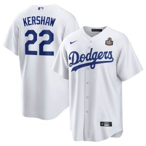 Clayton Kershaw 22 Los Angeles Dodgers 2024 World Series Home Player White Men Jersey