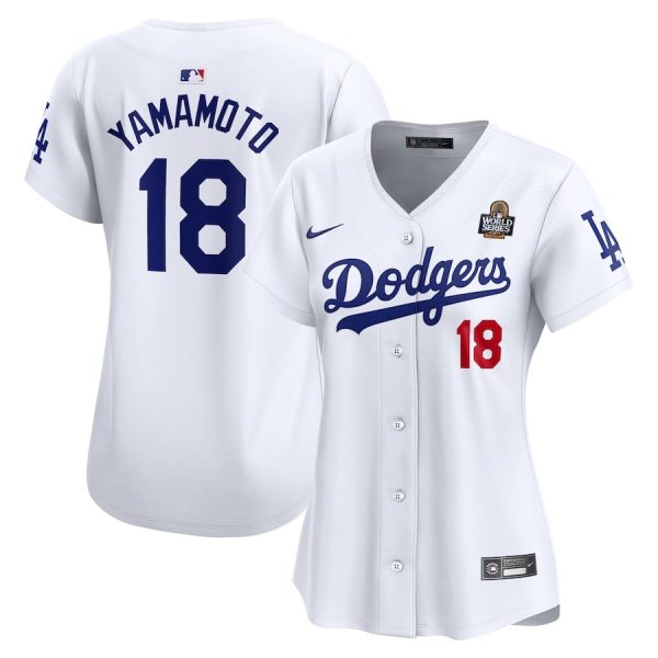 Yoshinobu Yamamoto 18 Los Angeles Dodgers Women's 2024 World Series White Limited Player Jersey