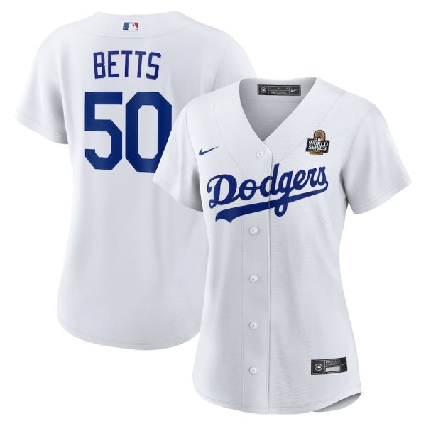 Mookie Betts 50 Los Angeles Dodgers Women's 2024 World Series White Home Jersey