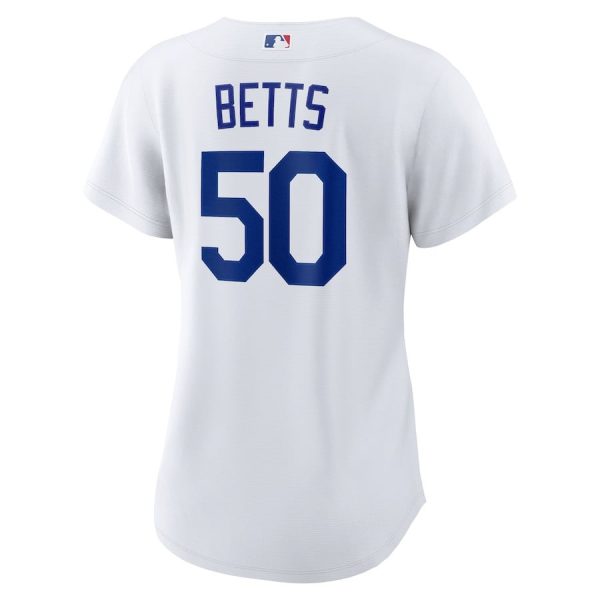 Mookie Betts 50 Los Angeles Dodgers Women's 2024 World Series White Home Jersey - Image 3