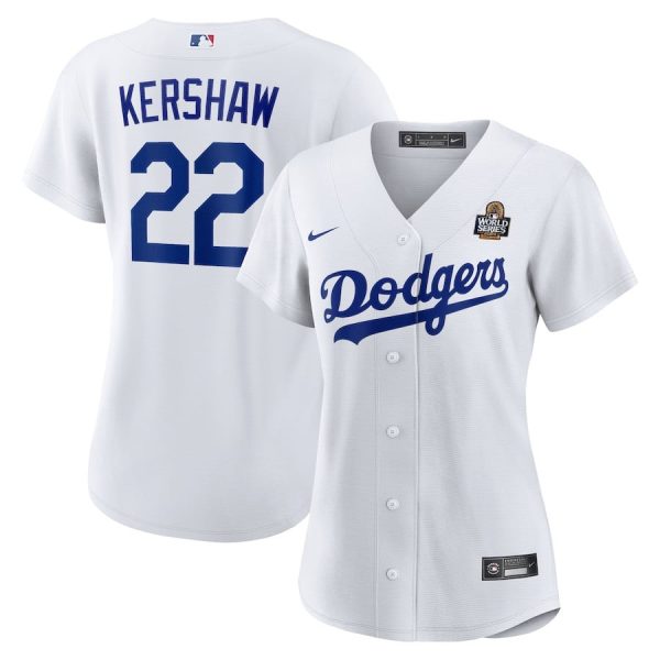 Clayton Kershaw 22 Los Angeles Dodgers Women's 2024 World Series White Home Jersey