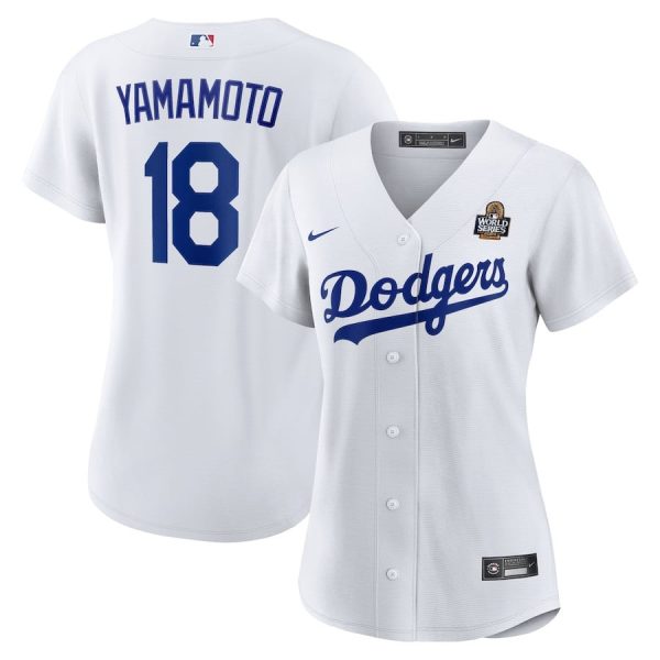 Yoshinobu Yamamoto 18 Los Angeles Dodgers Women's 2024 World Series White Home Jersey