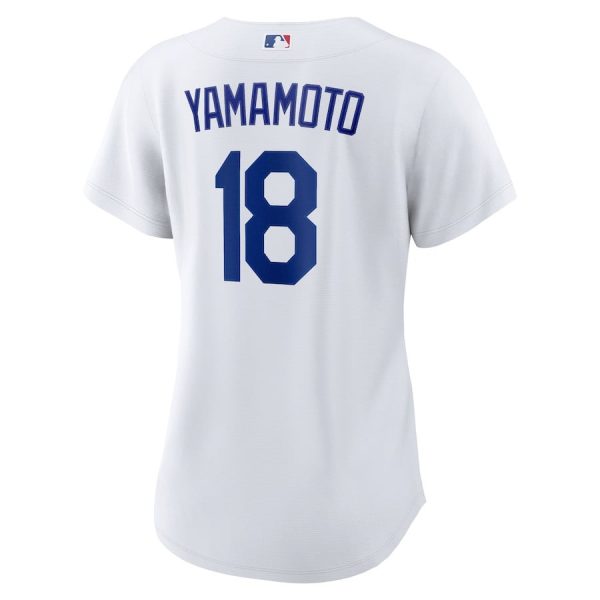 Yoshinobu Yamamoto 18 Los Angeles Dodgers Women's 2024 World Series White Home Jersey - Image 3