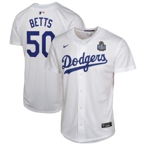 Mookie Betts 50 Los Angeles Dodgers 2024 World Series Game White YOUTH Jersey