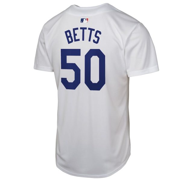 Mookie Betts 50 Los Angeles Dodgers 2024 World Series Game White YOUTH Jersey - Image 3