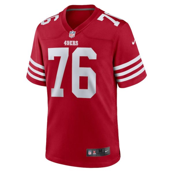 Jaylon Moore 76 San Francisco 49ers Scarlet Men’s Game Jersey For Sale - Image 2