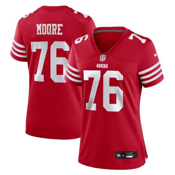 Jaylon Moore 76 San Francisco 49ers Scarlet Women’s Game Jersey For Sale