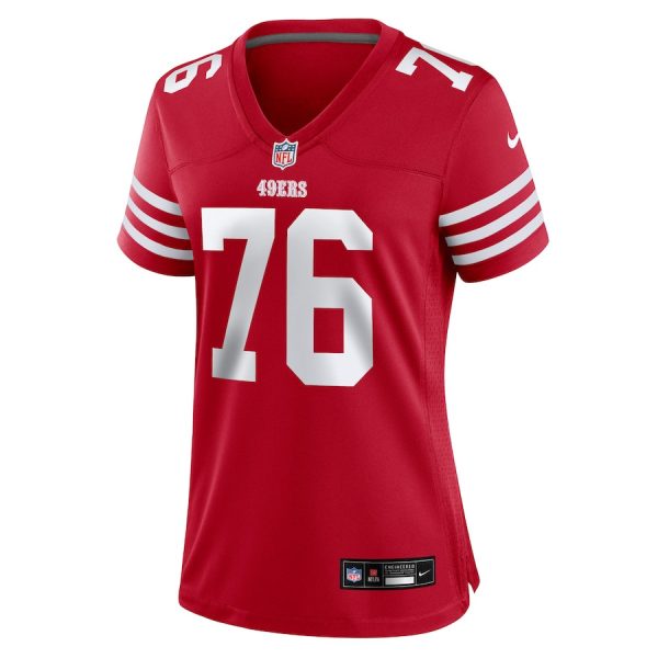 Jaylon Moore 76 San Francisco 49ers Scarlet Women’s Game Jersey For Sale - Image 2