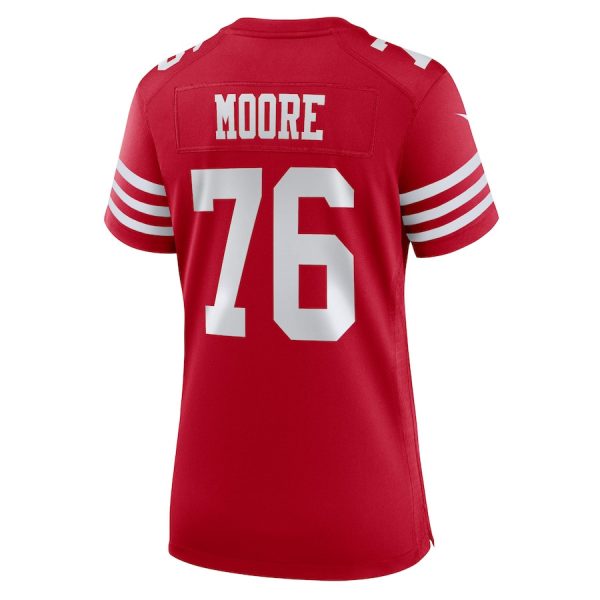 Jaylon Moore 76 San Francisco 49ers Scarlet Women’s Game Jersey For Sale - Image 3