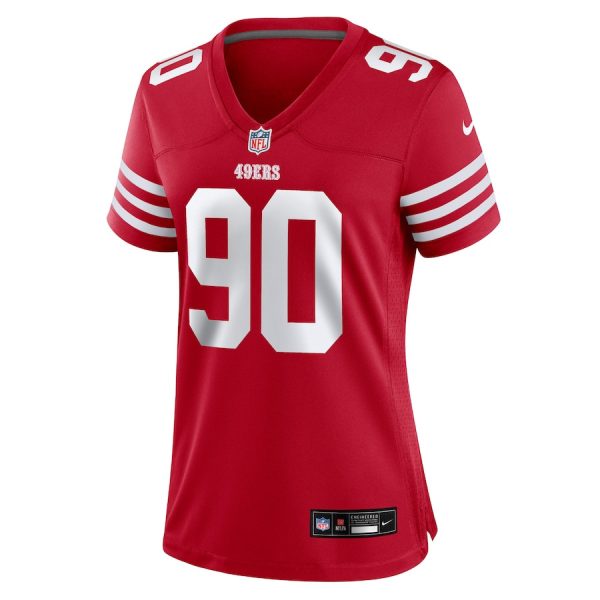 Kevin Givens 90 San Francisco 49ers Scarlet Women’s Game Jersey For Sale - Image 2