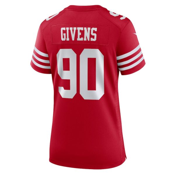 Kevin Givens 90 San Francisco 49ers Scarlet Women’s Game Jersey For Sale - Image 3