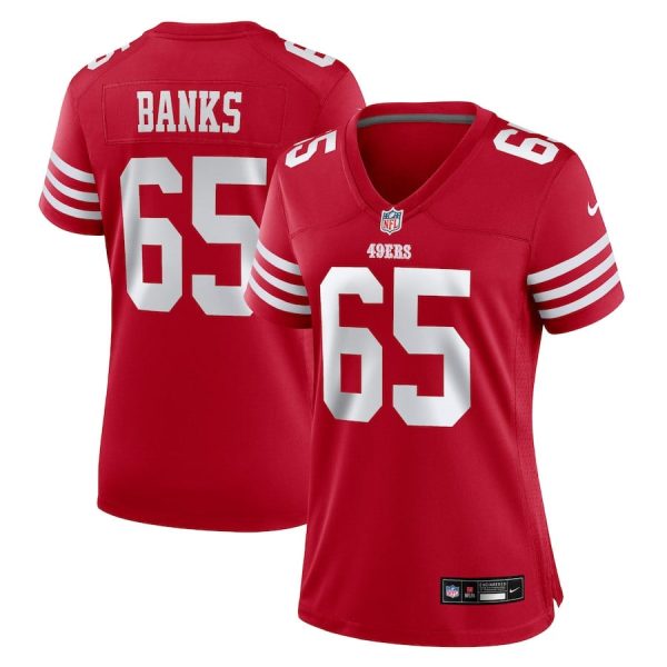 Aaron Banks 65 San Francisco 49ers Scarlet Women’s Game Jersey For Sale