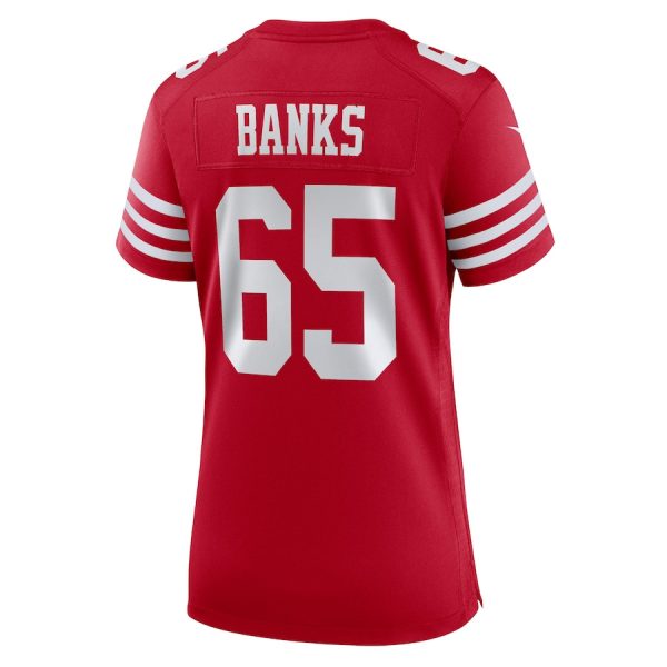 Aaron Banks 65 San Francisco 49ers Scarlet Women’s Game Jersey For Sale - Image 3