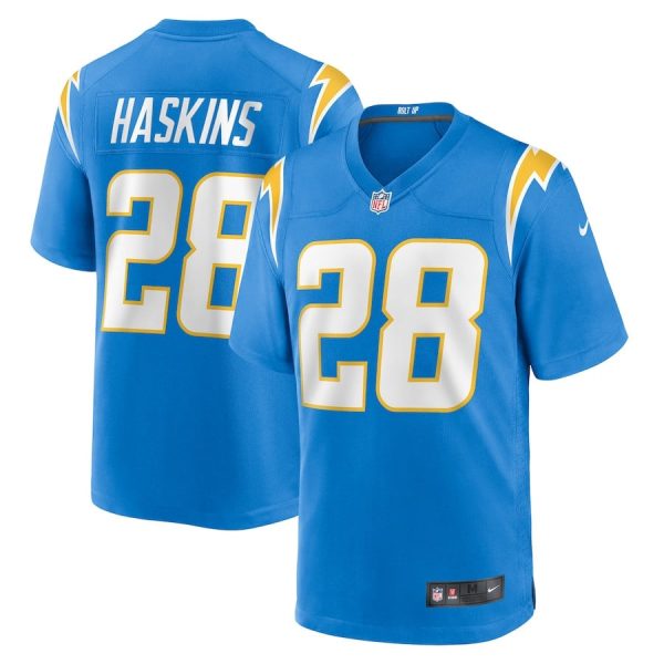 Hassan Haskins 28 Los Angeles Chargers Player Game Men Jersey - Powder Blue