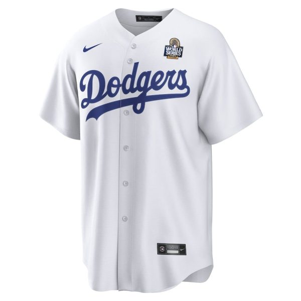 Yoshinobu Yamamoto 18 Los Angeles Dodgers Home 2024 World Series Japanese Lettering White Men Jersey - Image 2