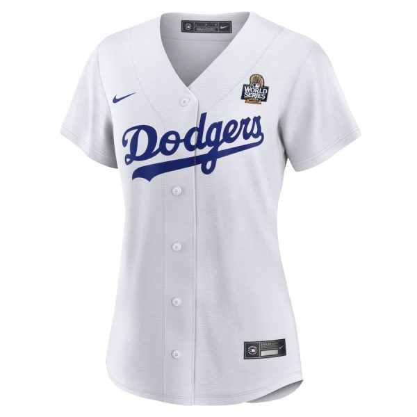 Yoshinobu Yamamoto 18 Los Angeles Dodgers Women's Home 2024 World Series Japanese Lettering Jersey White - Image 2