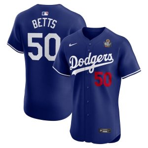 Mookie Betts 50 Los Angeles Dodgers 2024 World Series Alternate Elite Player Royal Men Jersey