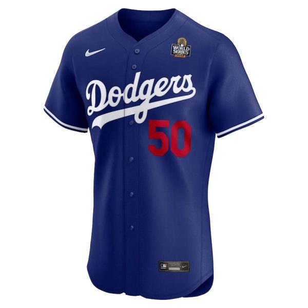 Mookie Betts 50 Los Angeles Dodgers 2024 World Series Alternate Elite Player Royal Men Jersey - Image 2