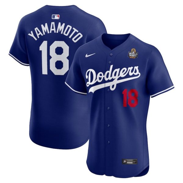 Yoshinobu Yamamoto 18 Los Angeles Dodgers 2024 World Series Alternate Elite Player Royal Men Jersey