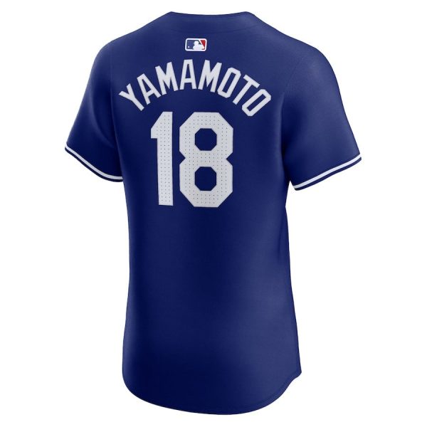 Yoshinobu Yamamoto 18 Los Angeles Dodgers 2024 World Series Alternate Elite Player Royal Men Jersey - Image 3