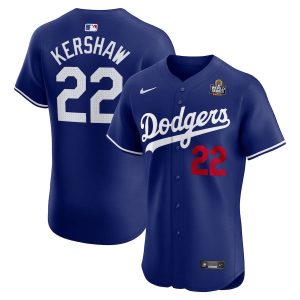 Clayton Kershaw 22 Los Angeles Dodgers 2024 World Series Alternate Elite Player Royal Men Jersey