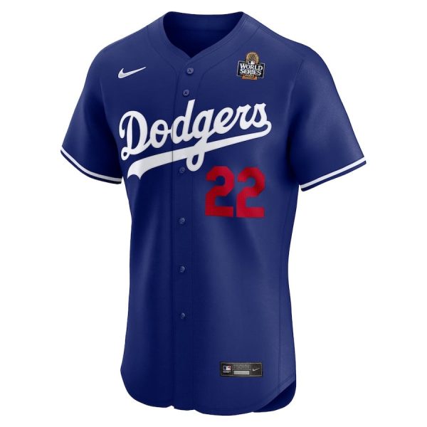 Clayton Kershaw 22 Los Angeles Dodgers 2024 World Series Alternate Elite Player Royal Men Jersey - Image 2