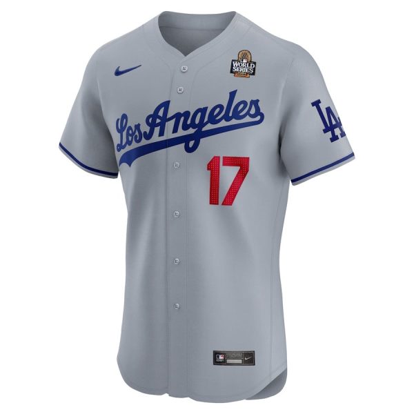 Shohei Ohtani 17 Los Angeles Dodgers 2024 World Series Road Elite Player Gray Men Jersey - Image 2