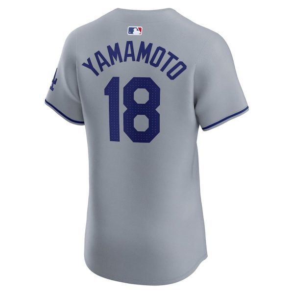 Yoshinobu Yamamoto 18 Los Angeles Dodgers 2024 World Series Road Elite Player Gray Men Jersey - Image 3