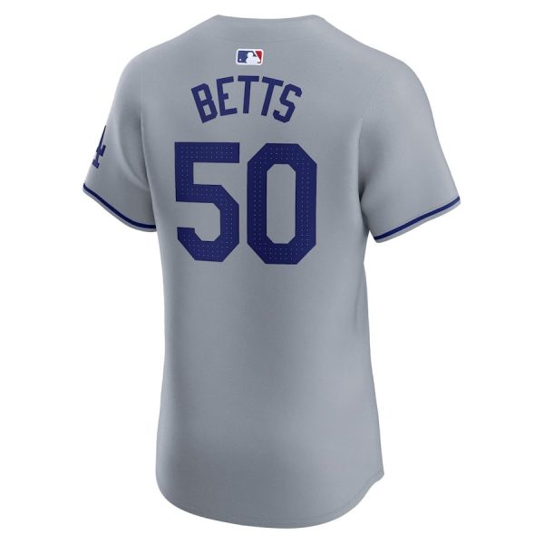 Mookie Betts 50 Los Angeles Dodgers 2024 World Series Road Elite Player Gray Men Jersey - Image 3