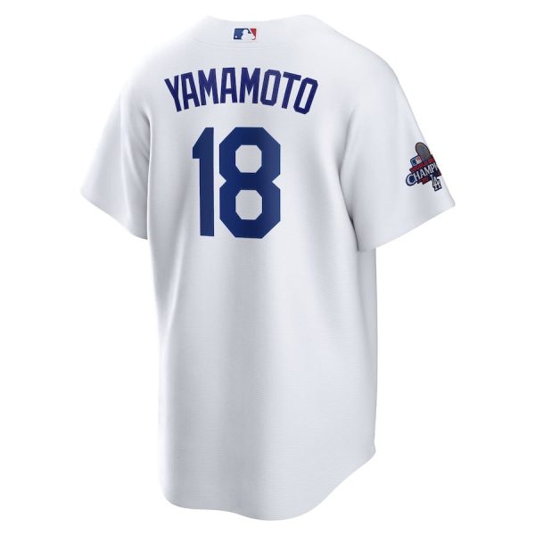 Yoshinobu Yamamoto 18 Los Angeles Dodgers 2024 World Series Champions Home White Men Player Jersey - Image 3