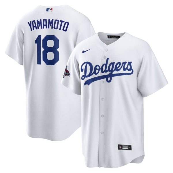 Yoshinobu Yamamoto 18 Los Angeles Dodgers 2024 World Series Champions Home White Men Player Jersey