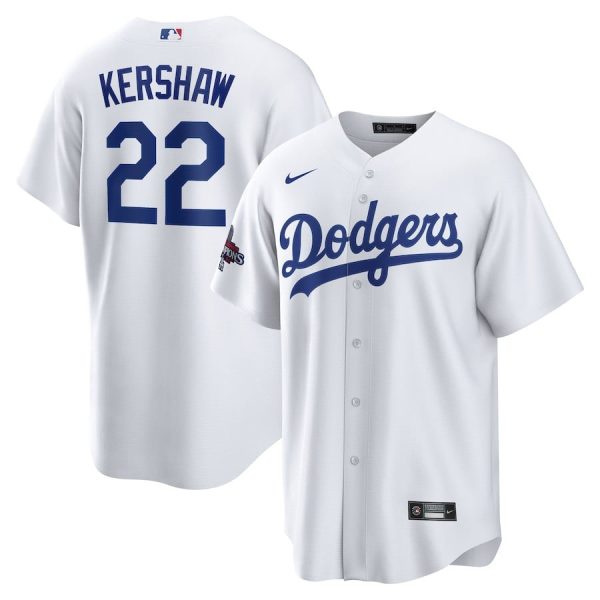 Clayton Kershaw 22 Los Angeles Dodgers 2024 World Series Champions Home White Men Player Jersey