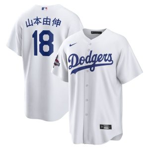 Yoshinobu Yamamoto 18 Los Angeles Dodgers 2024 World Series Champions Home Japanese Characters White Men Player Jersey