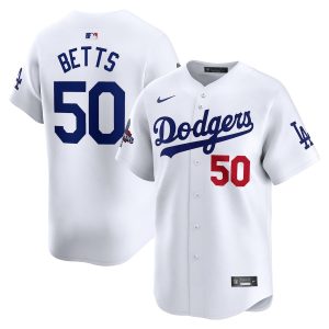 Mookie Betts 50 Los Angeles Dodgers 2024 World Series Champions Home Limited Player White Men Jersey