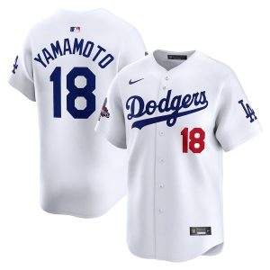 Yoshinobu Yamamoto 18 Los Angeles Dodgers 2024 World Series Champions Home Limited Player White Men Jersey