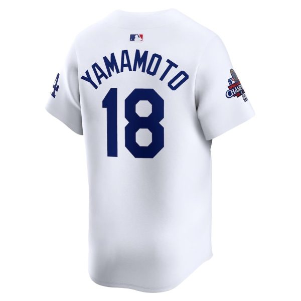 Yoshinobu Yamamoto 18 Los Angeles Dodgers 2024 World Series Champions Home Limited Player White Men Jersey - Image 3