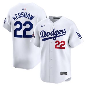 Clayton Kershaw 22 Los Angeles Dodgers 2024 World Series Champions Home Limited Player White Men Jersey