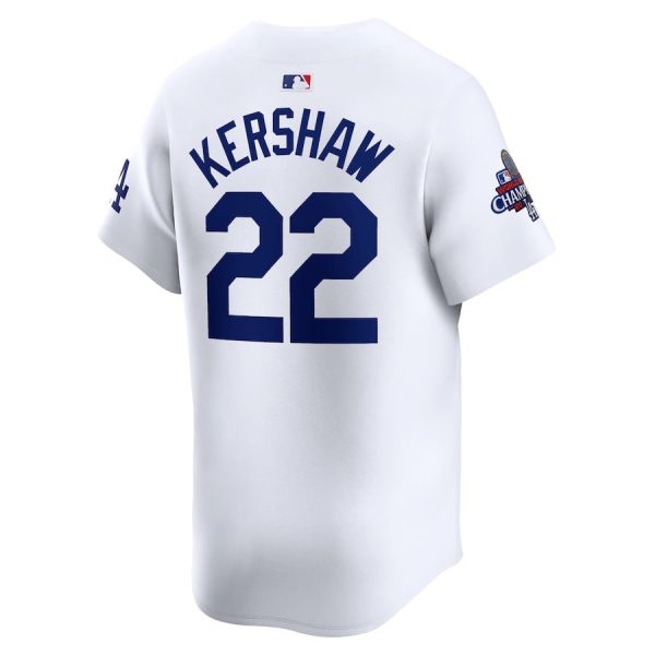 Clayton Kershaw 22 Los Angeles Dodgers 2024 World Series Champions Home Limited Player White Men Jersey - Image 3