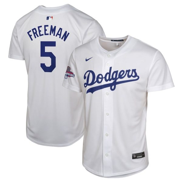 Freddie Freeman 5 Los Angeles Dodgers 2024 World Series Champions Home Game Player White YOUTH Jersey