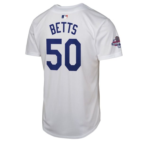 Mookie Betts 50 Los Angeles Dodgers 2024 World Series Champions Home Game Player White YOUTH Jersey - Image 3