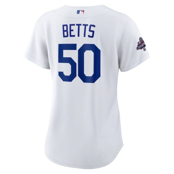 Mookie Betts 50 Los Angeles Dodgers Women's 2024 World Series Champions White Home Player Jersey - Image 3