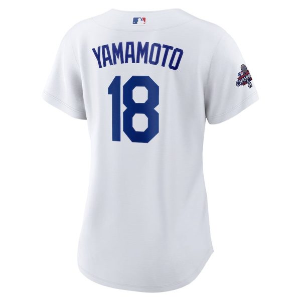 Yoshinobu Yamamoto 18 Los Angeles Dodgers Women's 2024 World Series Champions Home White Player Jersey - Image 3