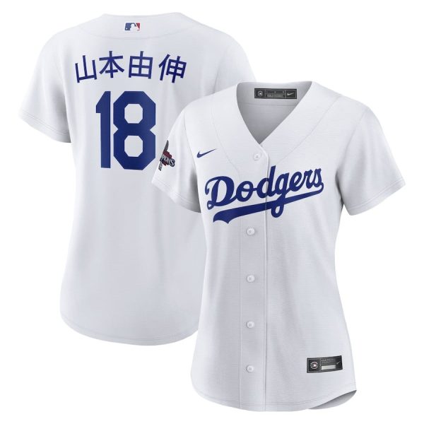 Yoshinobu Yamamoto 18 Los Angeles Dodgers Women's 2024 World Series Champions Home Japanese Characters Player Jersey