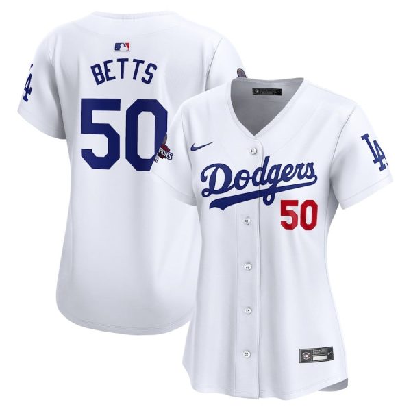 Mookie Betts 50 Los Angeles Dodgers Women's 2024 World Series Champions Home Limited Jersey - White