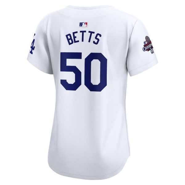 Mookie Betts 50 Los Angeles Dodgers Women's 2024 World Series Champions Home Limited Jersey - White - Image 3