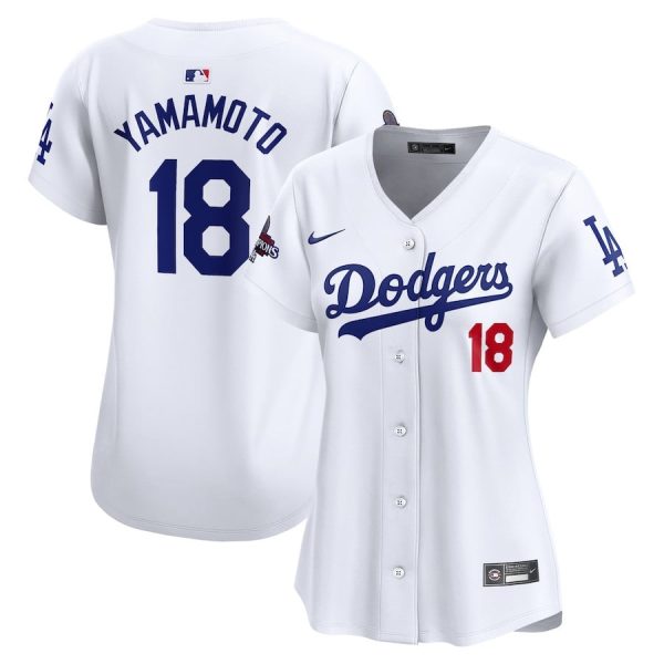 Yoshinobu Yamamoto 18 Los Angeles Dodgers Women's 2024 World Series Champions Home White Limited Jersey